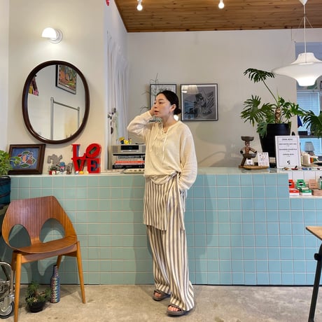 PHEENY / Cotton inray stripe pants with apron