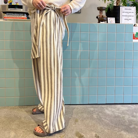PHEENY / Cotton inray stripe pants with apron