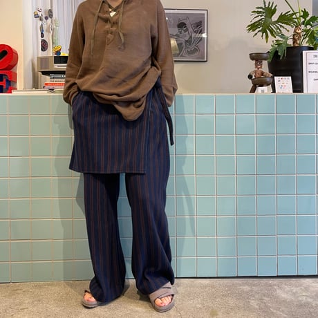 PHEENY / Cotton inray stripe pants with apron