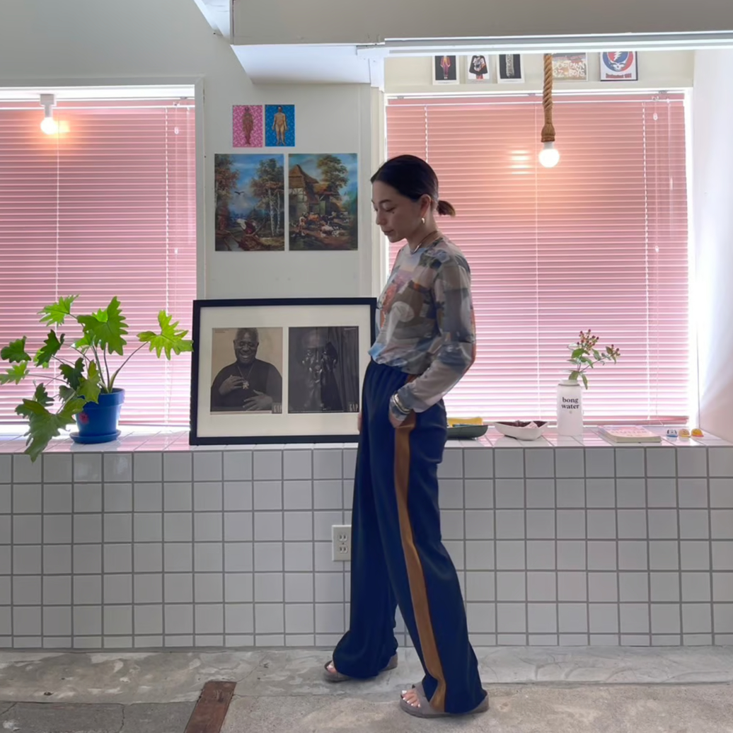 PHEENY / Cotton velours side stripe gathered pa