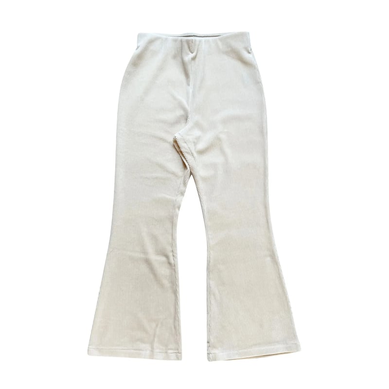 Check print corduroy jersey flared pants-チェックプリント 