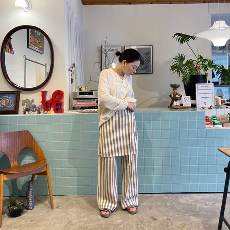 PHEENY / Cotton inray stripe pants with apron