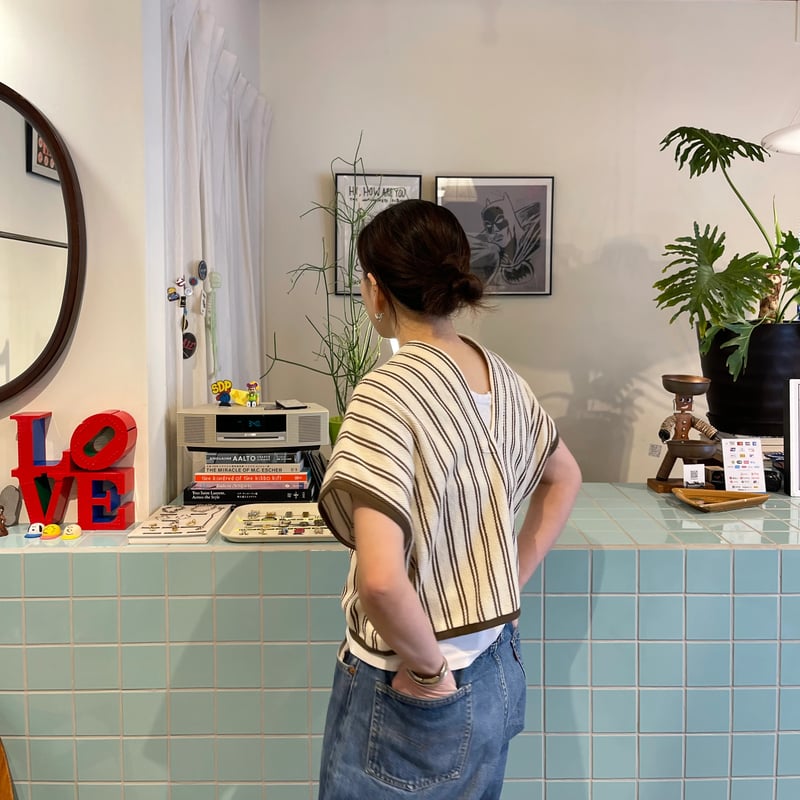 【最終お値下げ】PHEENY コットン インレイ ストライプ ショートトップス Cotton inray stripe short tops-コットンイナリーストライプ
