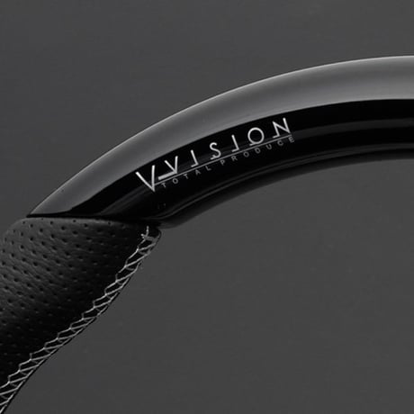 ジェイド　V-VISIONオリジナルロゴ入りステアリング（ピアノブラック×ホワイトステッチ）