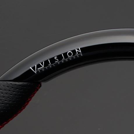 ジェイド　V-VISIONオリジナルロゴ入りステアリング（ピアノブラック×レッドステッチ）
