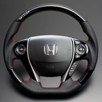 オデッセイ(RC1/RC2/RC3/RC4) V-VISIONオリジナルロゴ入りステアリング（ピアノブラック×レッドステッチ）