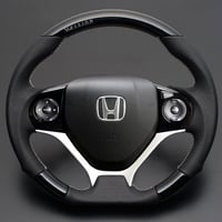ジェイド　V-VISIONオリジナルロゴ入りステアリング（ピアノブラック×ホワイトステッチ）