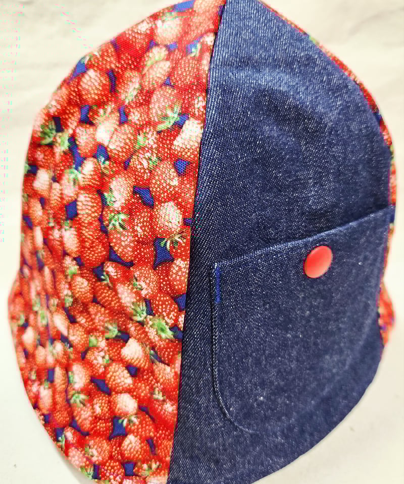 サウナハット☆小さなイチゴ×デニム | SAUNA HAT kikorin's hat STORE