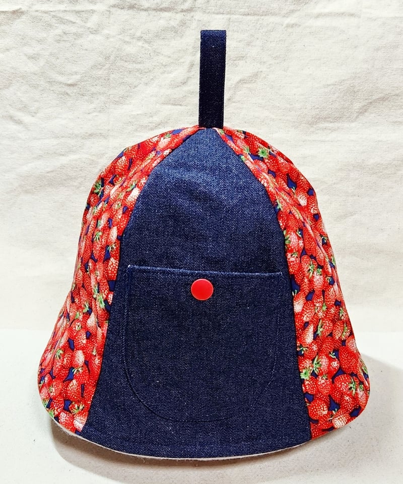 サウナハット☆小さなイチゴ×デニム | SAUNA HAT kikorin's hat STORE