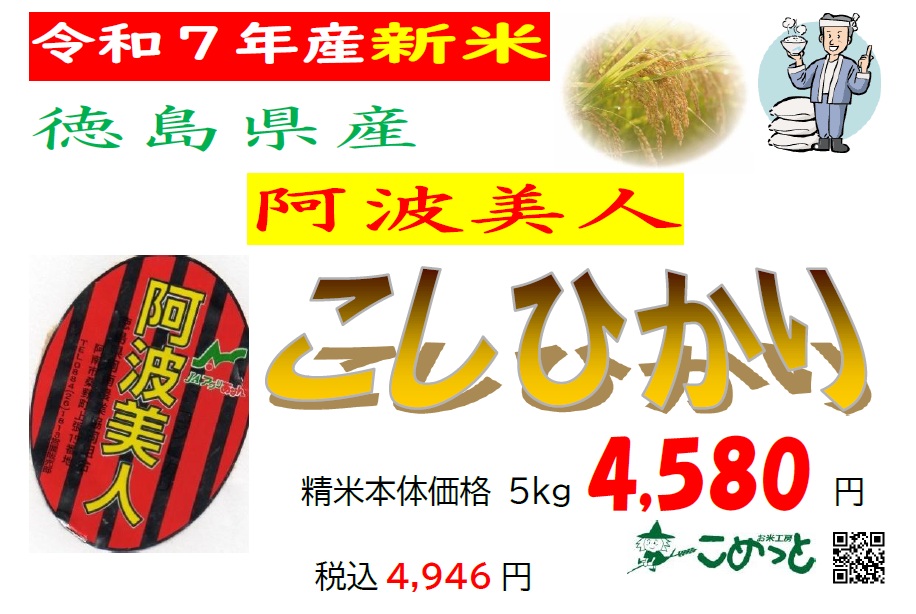 令和7年産 新米 徳島県産「阿波美人こしひかり」5㎏ | お米工房こめっと