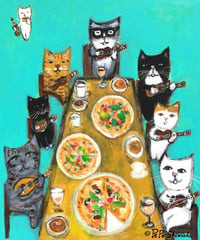 "Ukulele pizza party cats"ウクレレピザパーティー猫たち
