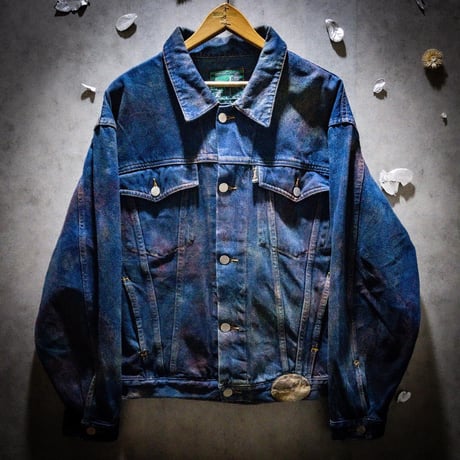 “虹彩舞綿” Vintage STAR PATCH Beautiful coloring French denim jacket