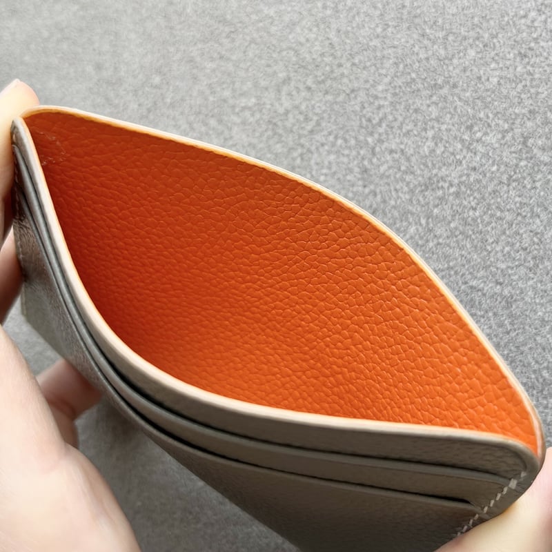 DIESEL レザー カードケース グレー オレンジ カードケース(グレー  