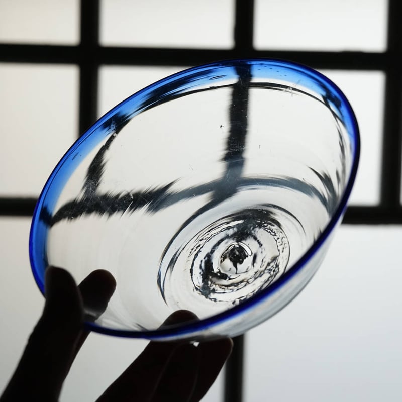 手吹きガラスのボウル_ブルーxクリアー / 19世紀・スウェーデン