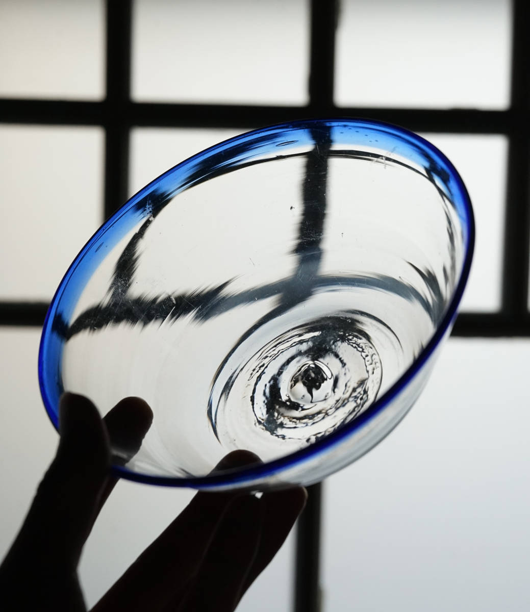 手吹きガラスのボウル_ブルーxクリアー / 19世紀・スウェーデン