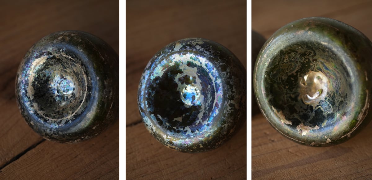 18世紀 銀化した発掘のオニオンボトル3点組 / （1700年代初頭