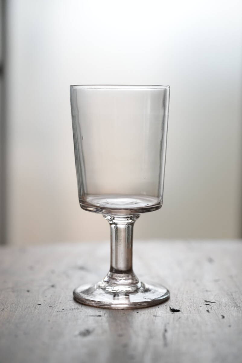 1800年代フランス 古い型吹きガラス厚底グラス 引きずる トロンプルイユ C