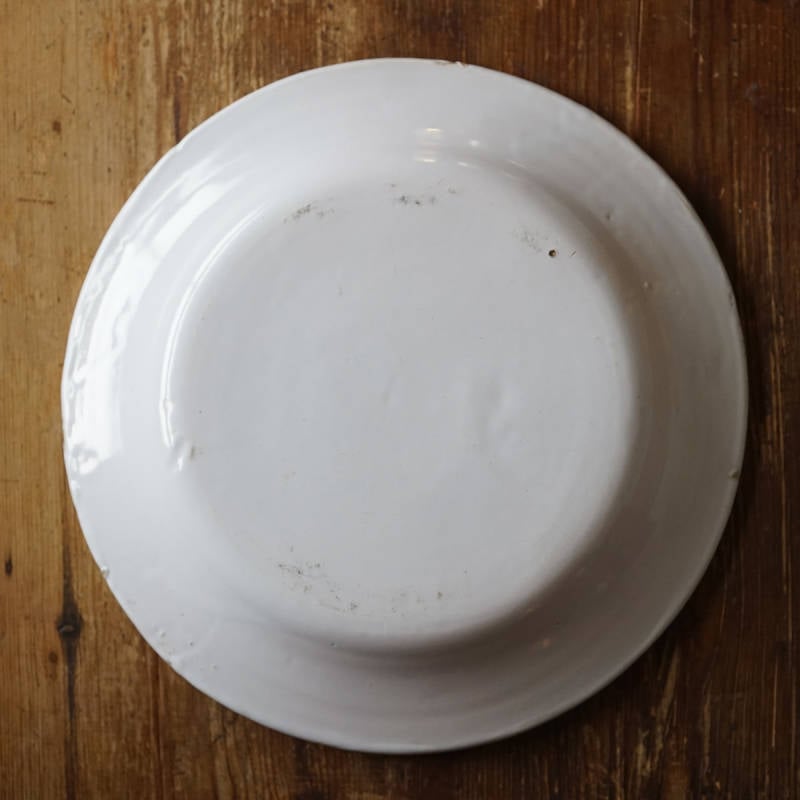 フランスアンティーク サンタマン ファイアンス白錫釉 プレート