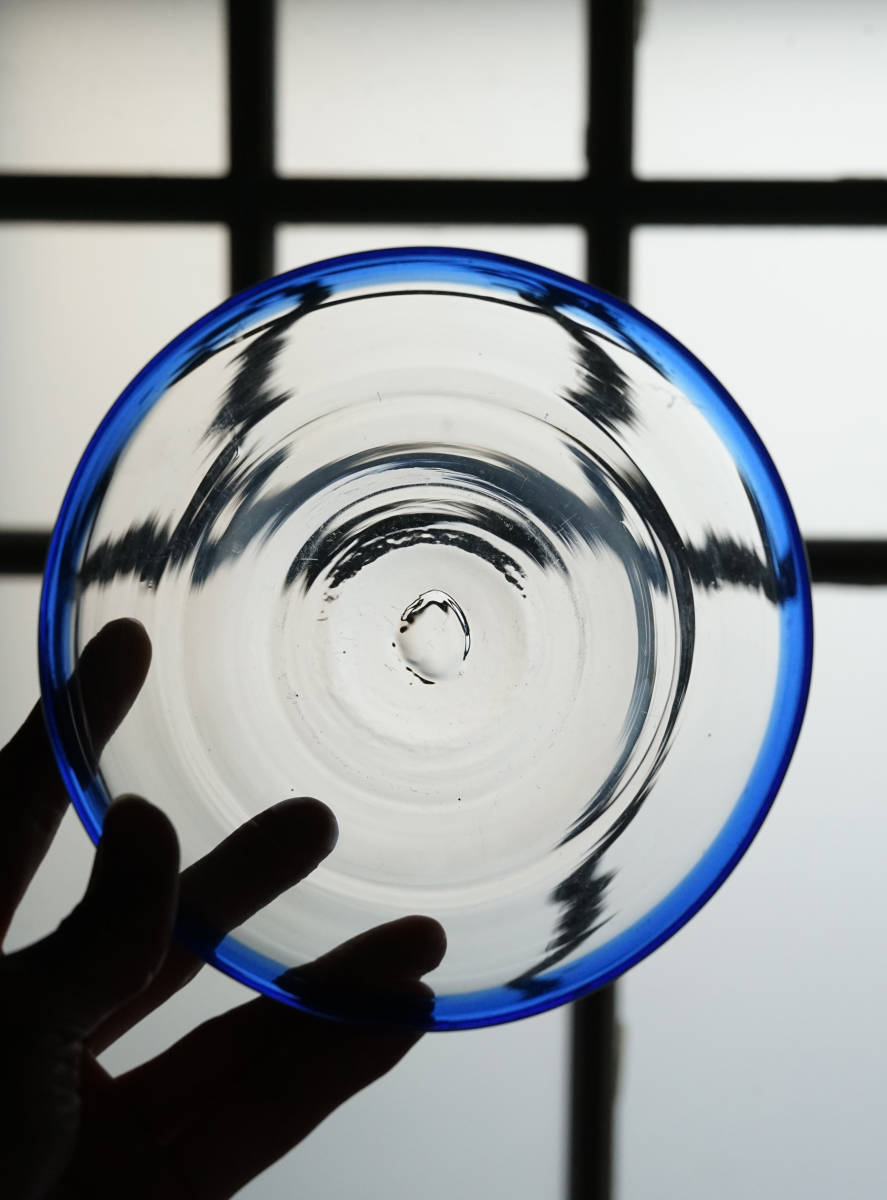 手吹きガラスのボウル_ブルーxクリアー / 19世紀・スウェーデン A