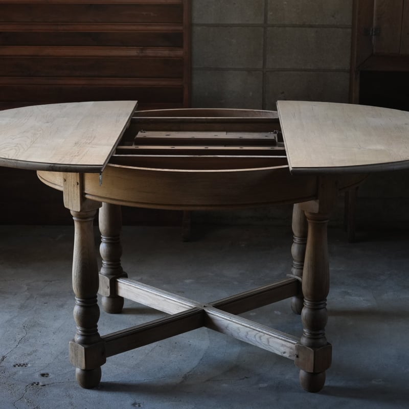 無垢材のエクステンションラウンドテーブル / 19世紀・フランス