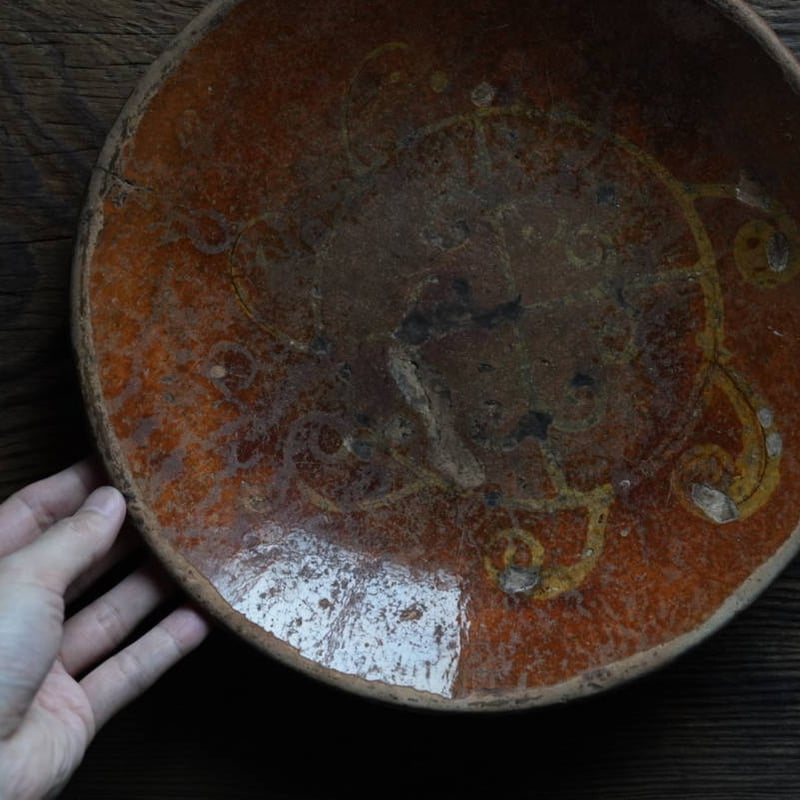レッドウェア　1800年代　アメリカ　ペンシルベニア　プレート　皿 ペンシルベニアのスリップウエア レッドウェア パイ皿 / 19世紀