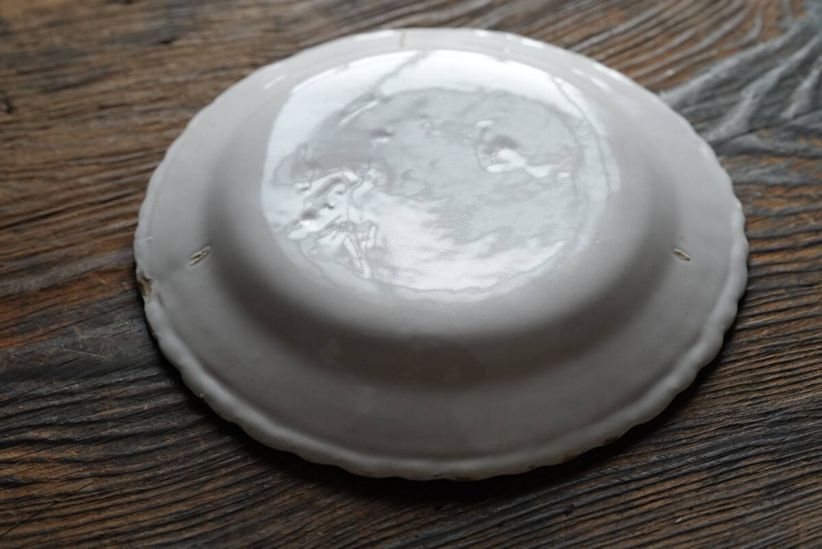 フランスアンティークサンタマン ファイアンス白錫釉 プレート