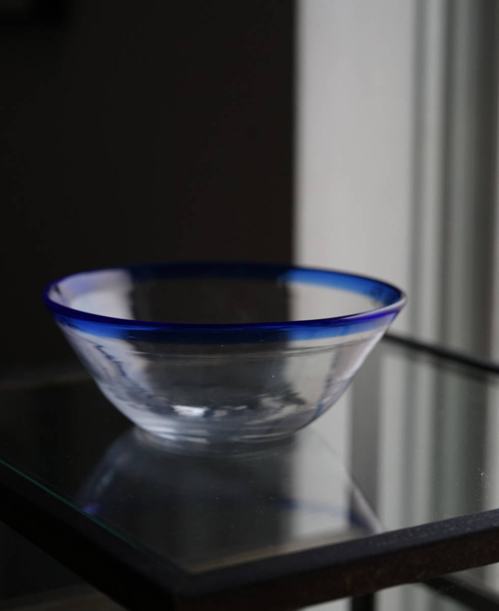 手吹きガラスのボウル_ブルーxクリアー / 19世紀・スウェーデン