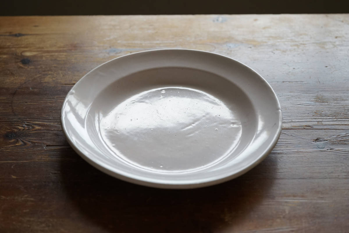 m.19世紀フランス リュネヴィル 白釉プレート3枚 キャンドルグラス1点