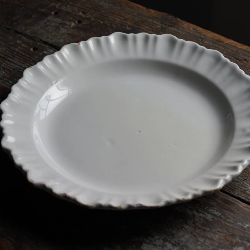 ファイアンス白錫釉 花リム大皿 32cm / 18世紀・フランス