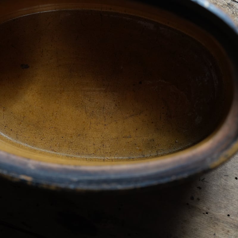 黄釉テリーヌポット 蓋付オーブン鉢 / 19世紀・フランス