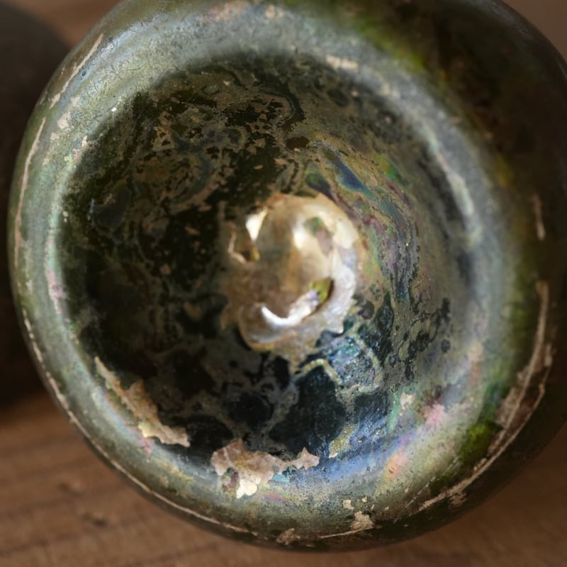 18世紀 銀化した発掘のオニオンボトル3点組 / （1700年代初頭