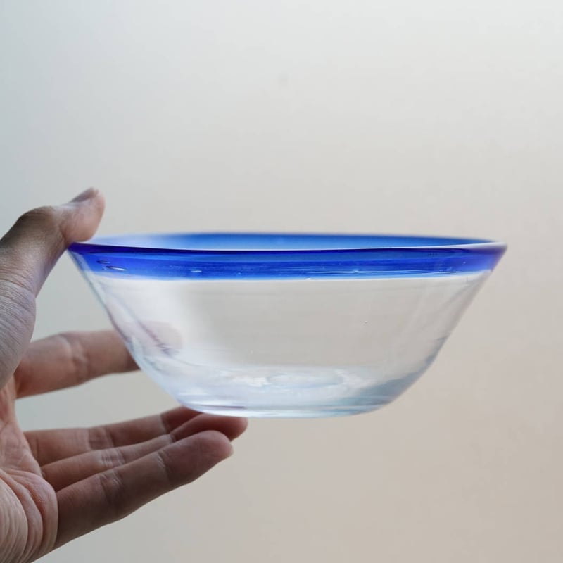 手吹きガラスのボウル_ブルーxクリアー / 19世紀・スウェーデン A
