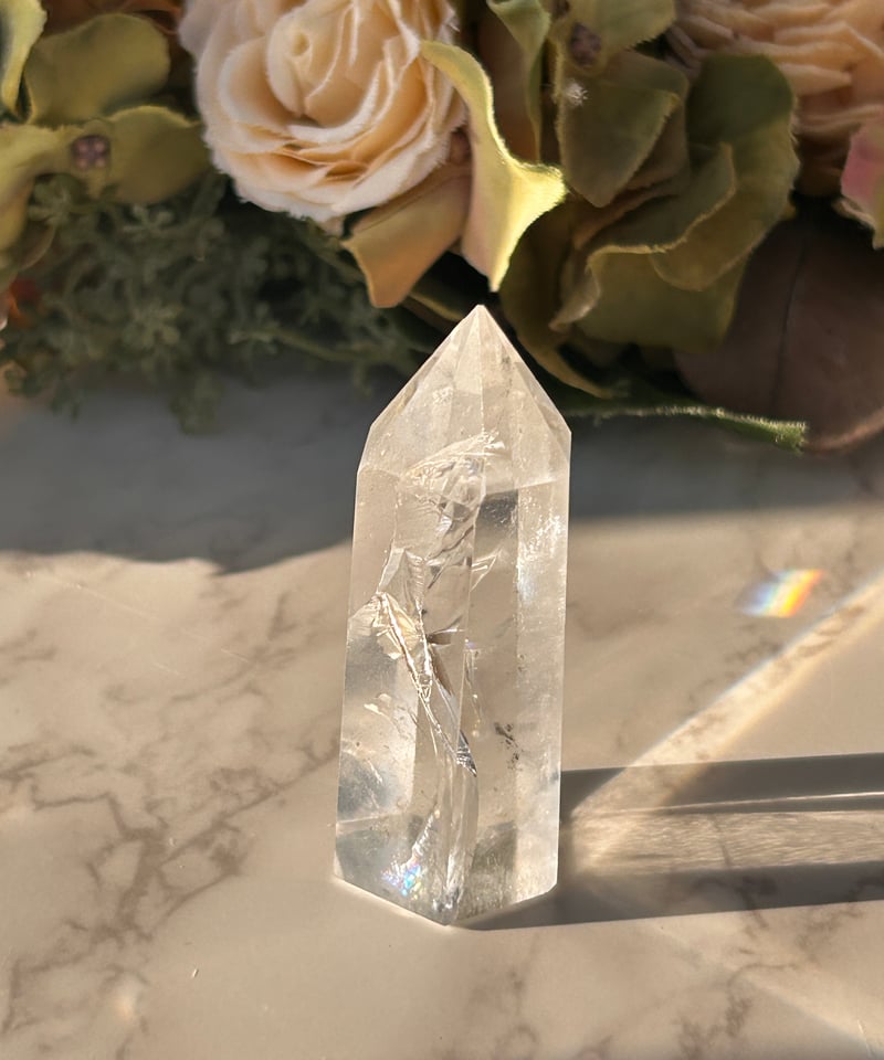 超透明　ファントム　虹入り水晶ポイント 楽天市場】虹入り!【立体ホワイトファントム 水晶 ポイント】高