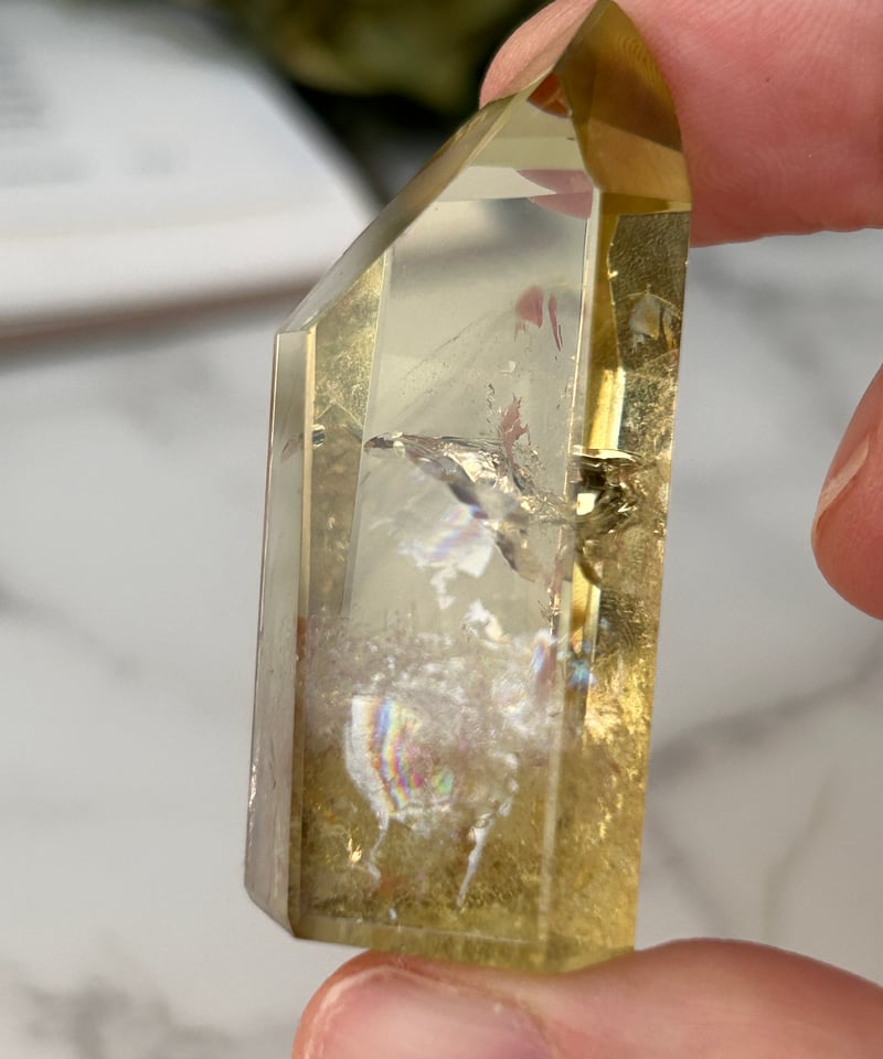 虹入り シトリン 六角柱 ポイント 天然石 インテリア 高品質