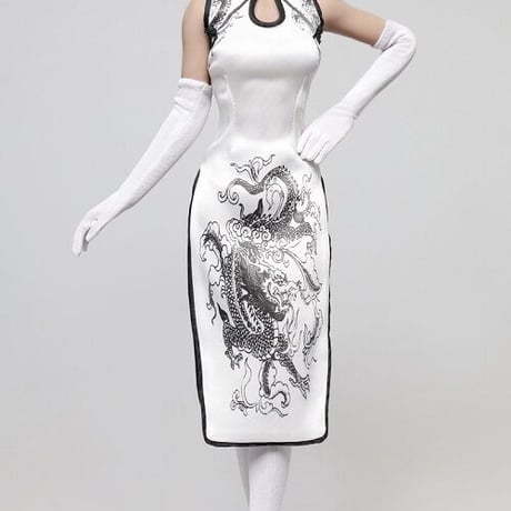 bm-zy5042b【Artcreator_BM　1 / 6スケール　女性用のドラゴンチョンサムスーツ ZY5042-B　白色　【白パンテイー、白手袋、白ストッキング、が付属】】