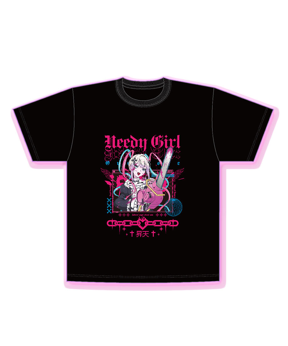 NEEDY GIRL OVERDOSE Tシャツ 黒 超てんちゃん 3rdグッズ】NEEDY GIRL OVERDOSE グラフィックTシャツ（チェーンソー）