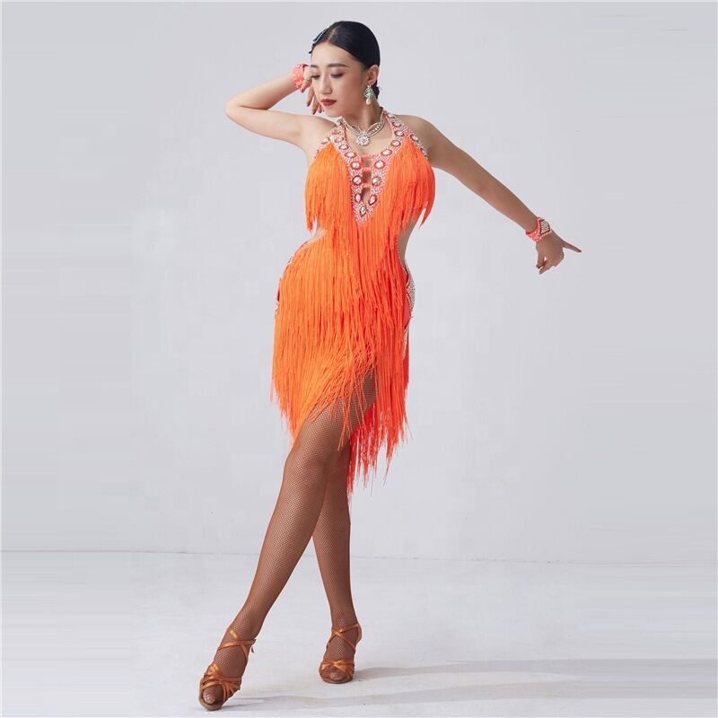 ラテンドレス　オレンジ　フリンジ GH 多色石×オレンジフリンジ ラテンドレス | プレタ・ラテン
