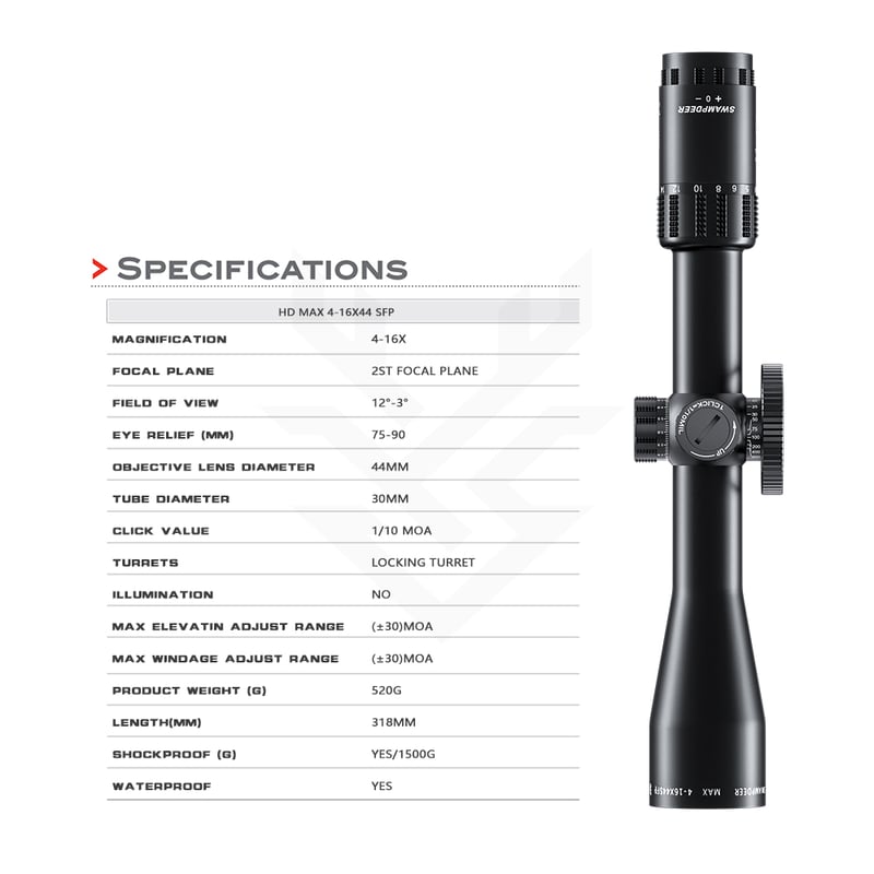 SWAMP DEER OPTICS HD MAX 4-16X44mm SFP ライフルスコープ
