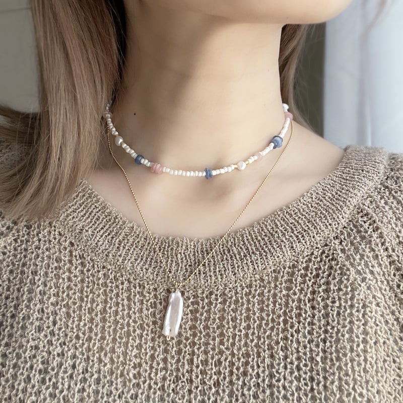 necklace 〗2way さざれ石×シアーホワイトビーズ | mer scintill