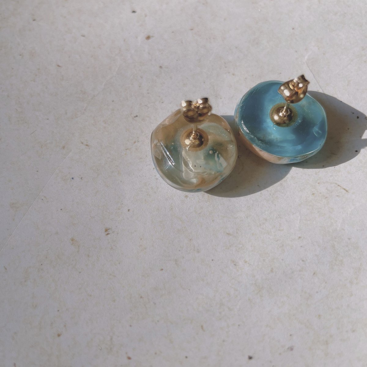 Resin pierce ＆ earring 〗マーブル天然石風Pearl pink×Bl