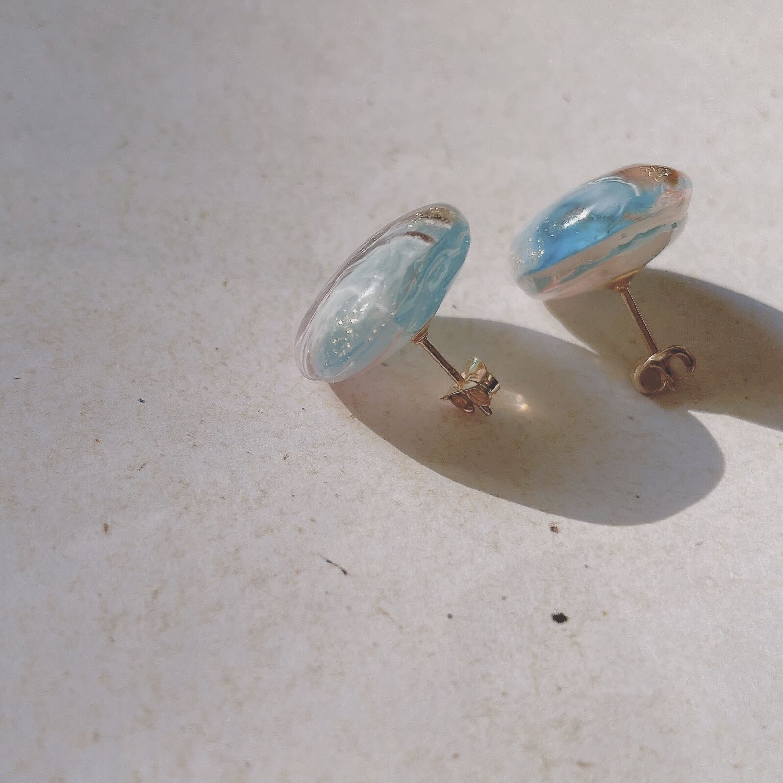 海　夏　ピアス　ハンドメイド　アクセサリー　マーブル模様　お揃い　メンカラ Resin pierce ＆ earring 〗マーブル天然石風Clear pink×Se