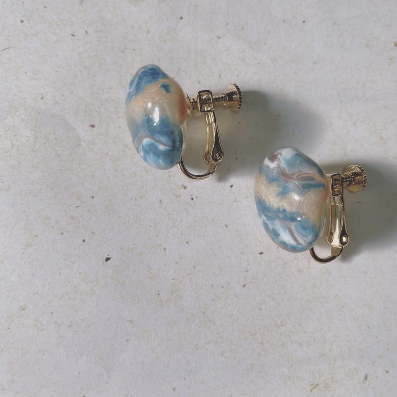 Resin pierce ＆ earring 〗マーブル天然石風Pearl pink×Bl
