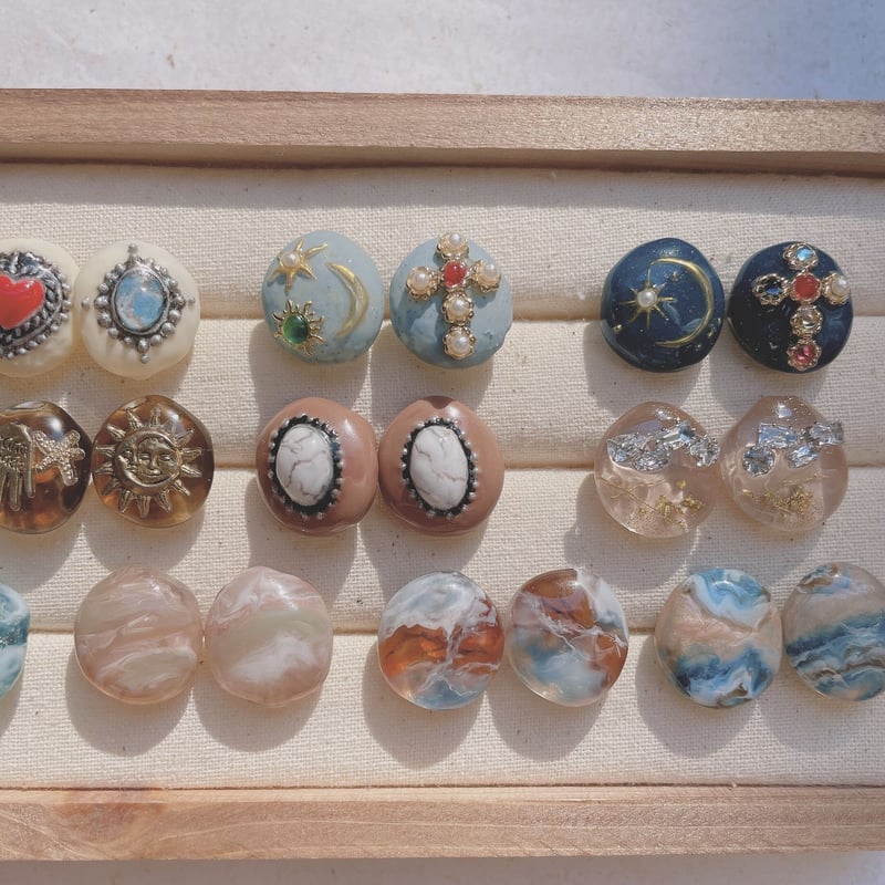 Resin pierce ＆ earring 〗マーブル天然石風Pearl pink×Bl