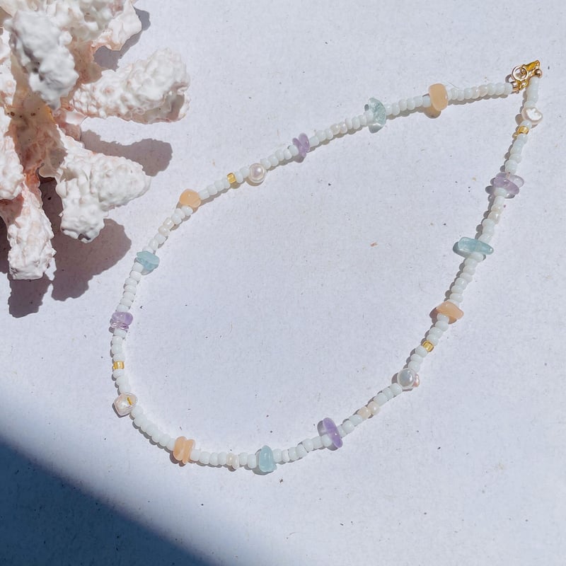 necklace 〗2way さざれ石×ピュアホワイトビーズ | mer scintill necklace 〗2way さざれ石×ピュアホワイトビーズ | mer scintill