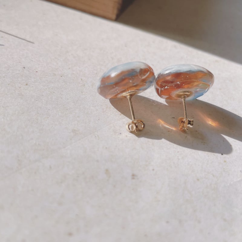 Resin pierce ＆ earring 〗マーブル天然石風Bleu×Sepia br