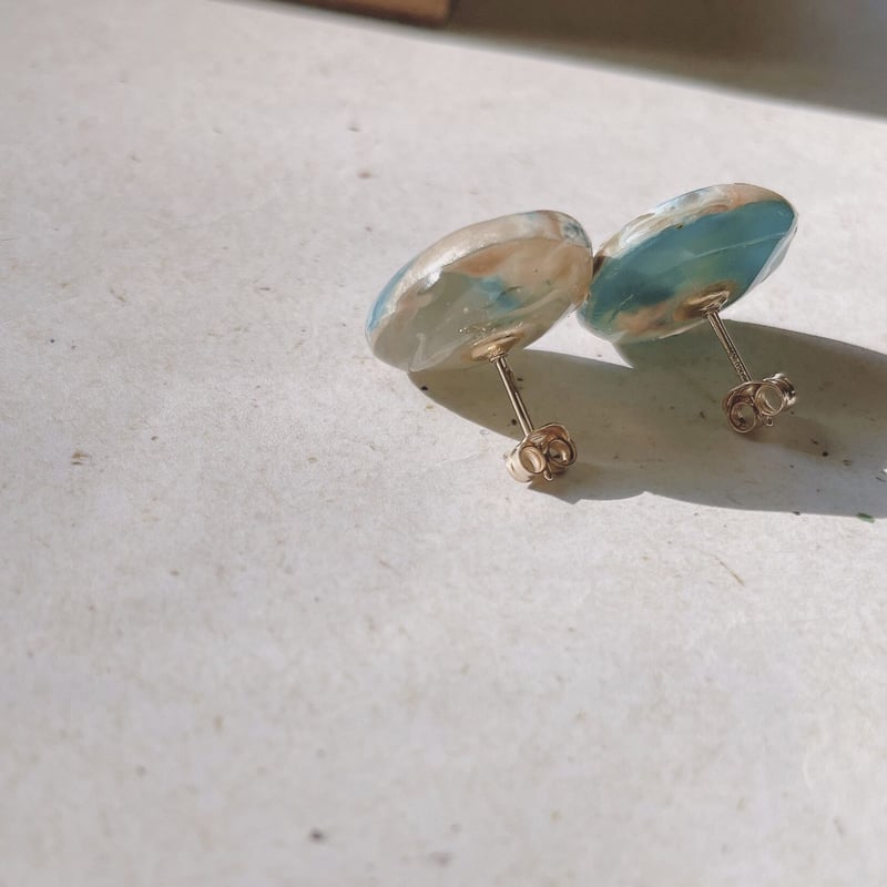 Resin pierce ＆ earring 〗マーブル天然石風Pearl pink×Bl
