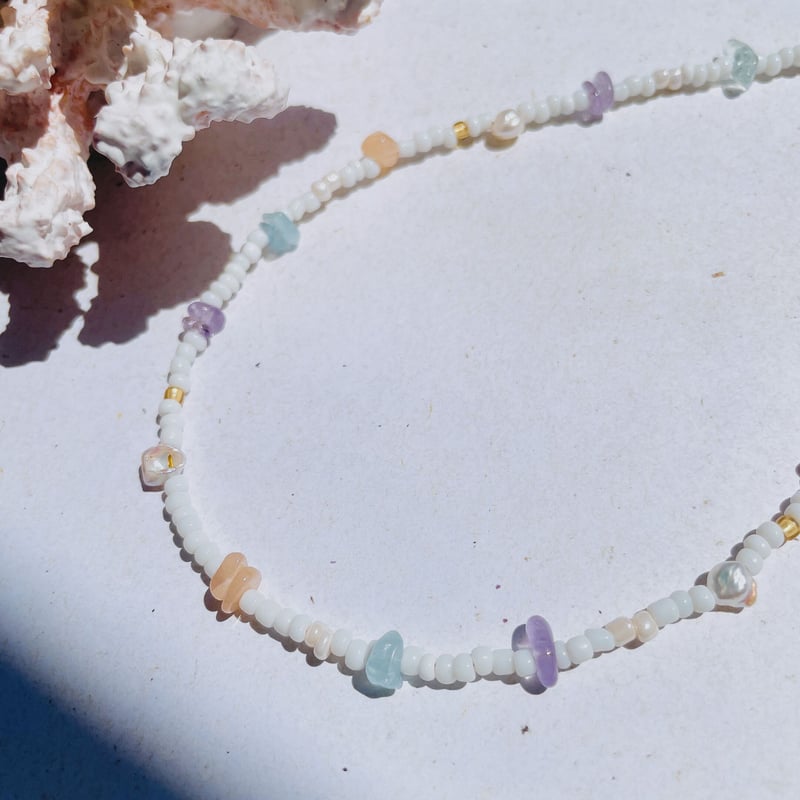 necklace 〗2way さざれ石×ピュアホワイトビーズ | mer scintill