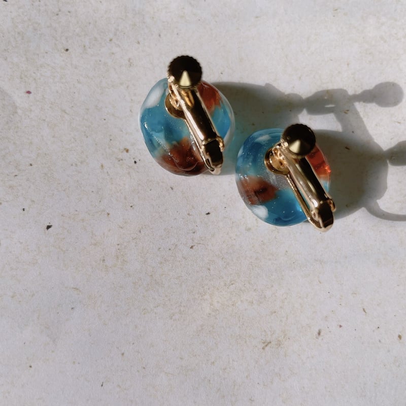 Maronさん専用♡天然石とshellピアス イヤリング Resin pierce ＆ earring 〗マーブル天然石風Bleu×Sepia br