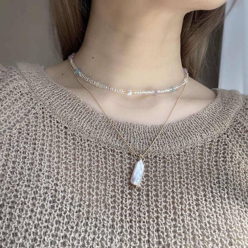 【eL+1】Beads Short Necklace おねコラボ クリア 天然石 eL+1】Beads Short Necklace おねコラボ クリア 天然石