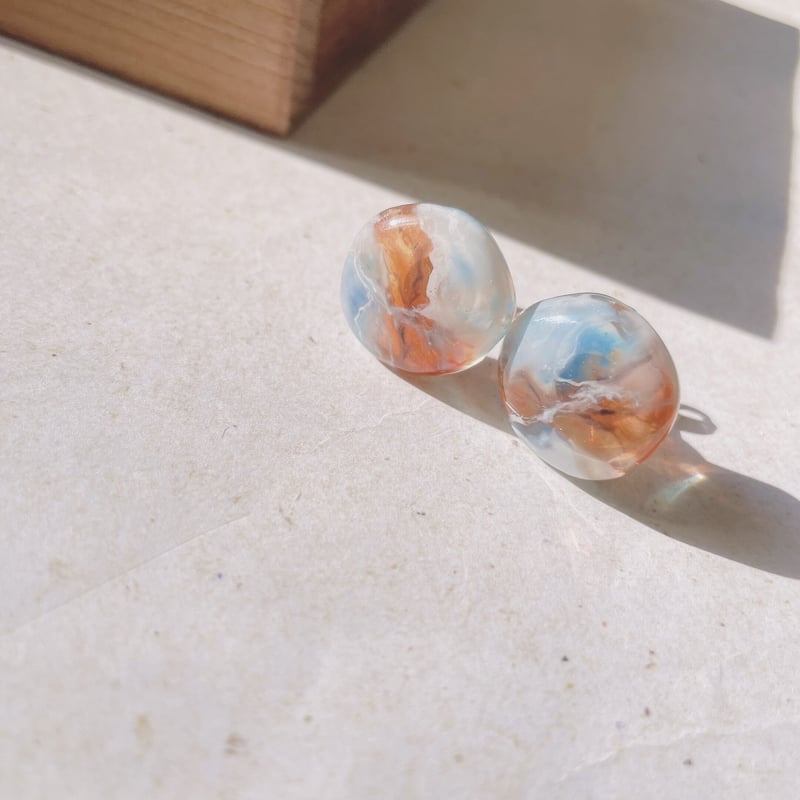 Resin pierce ＆ earring 〗マーブル天然石風Bleu×Sepia br